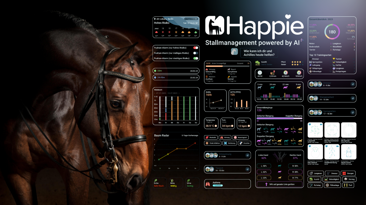 Darstellung der Management App für Pferdebesitzer:innen mit den verschiedenen technischen Möglichkeiten