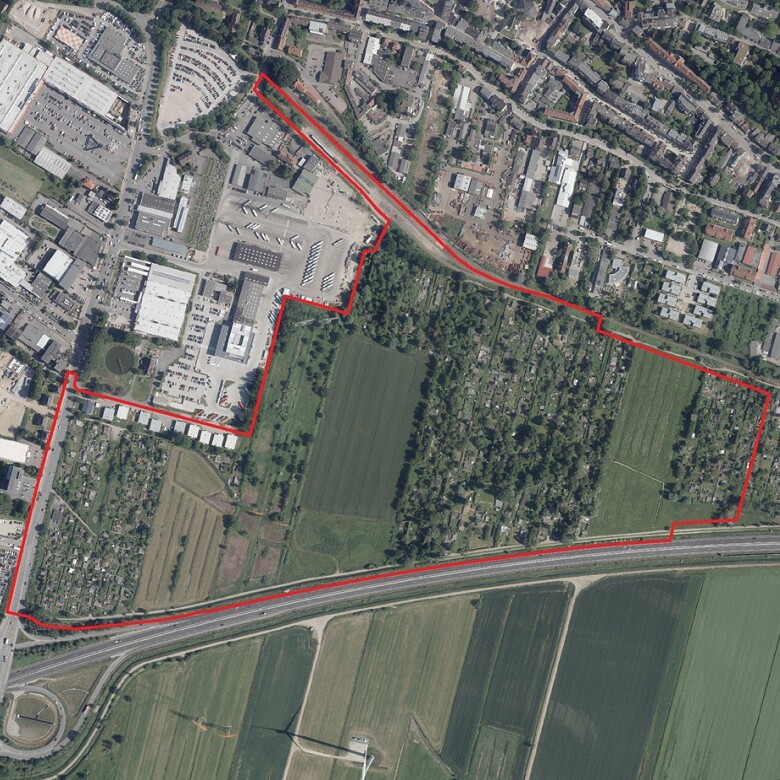 Luftaufnahme städtische Gewerbefläche Innovationspark Bergedorf