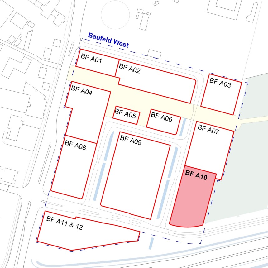 Site plan of the development plots in the Bergedorf Innovation Park – development plot A10 is highlighted in red
