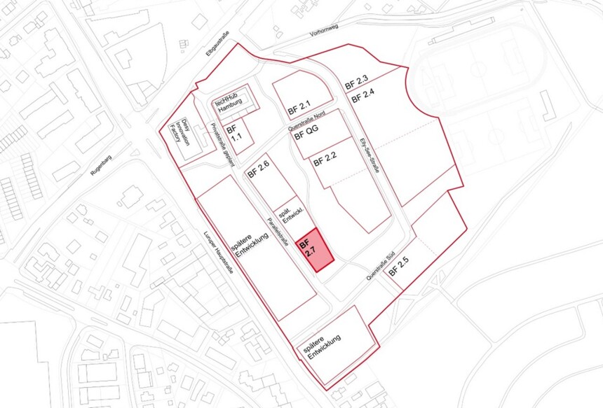 Site plan of the construction sites in the Altona Innovation Park - construction site 2.7 is highlighted in red