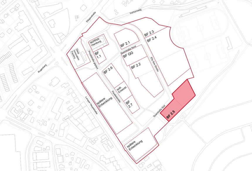 Site plan of the construction sites in the Altona Innovation Park - construction site 2.5 is highlighted in red