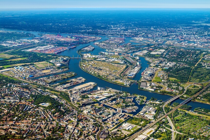 Luftbild Gewerbegebiet Harburger Seehafen