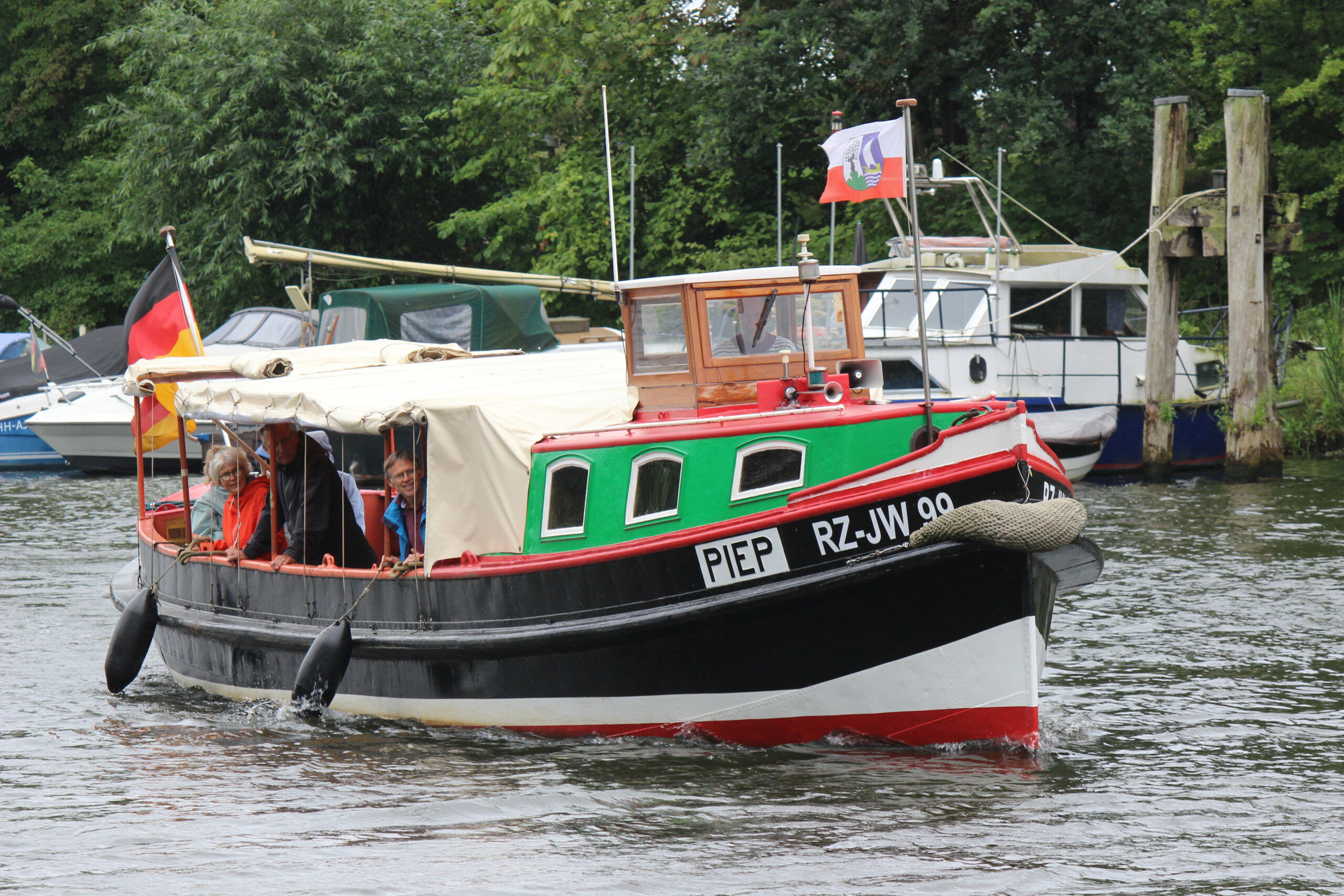 Passengers aboard a barge