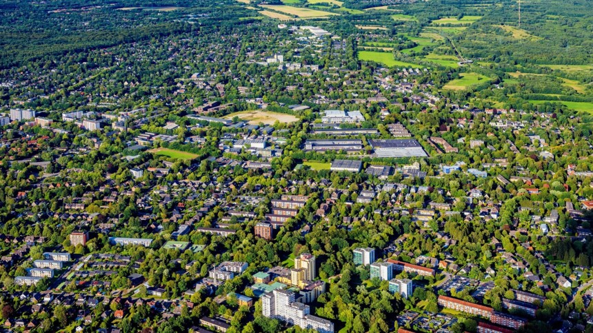 Aerial view of industrial and commercial site Bargkoppelweg commercial site