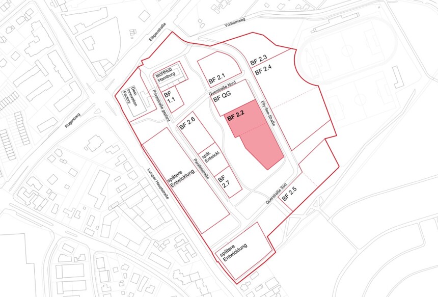Site plan of the construction sites in the Altona Innovation Park - construction site 2.2 is highlighted in red