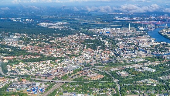 Aerial view industrial park eastern Harburg
