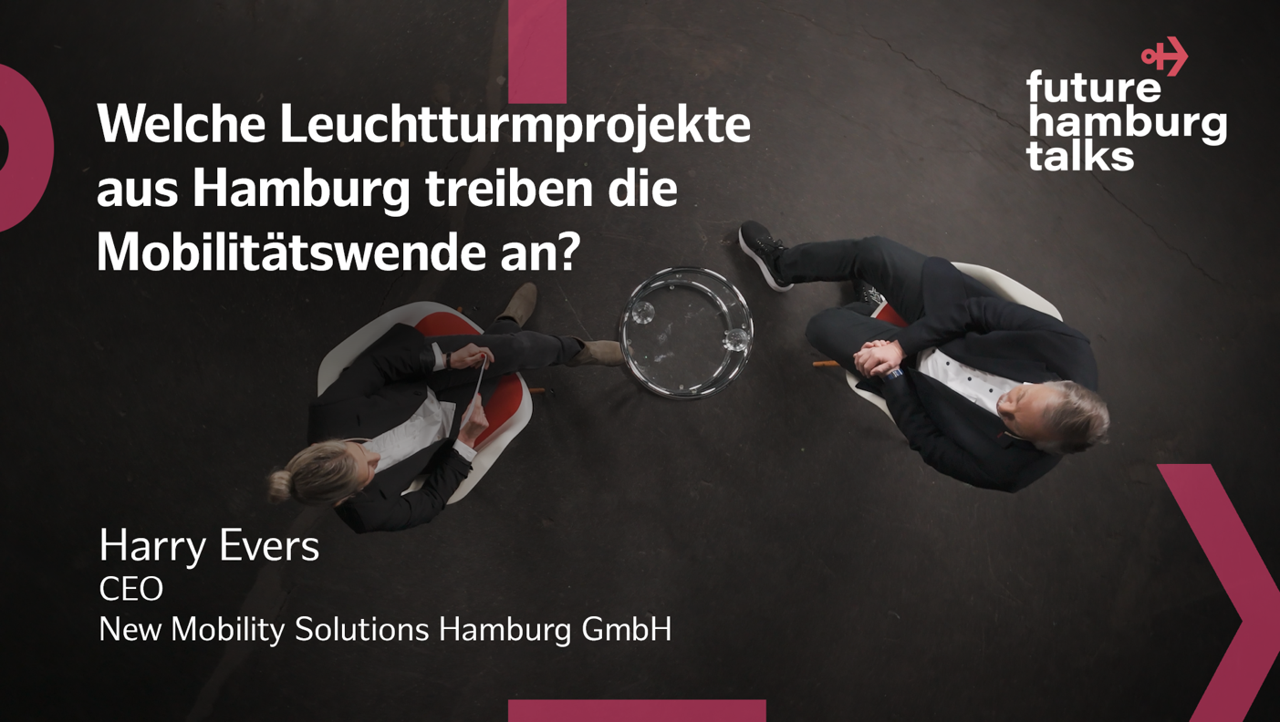 Thumbnail Futur Hamburg Talks mit der Überschrift "Welche Leuchtturmprojekte aus Hamburg treiben die Mobilitätswende an?"