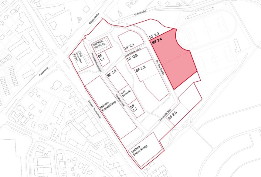 Site plan of the construction sites in the Altona Innovation Park - construction site 2.4 is highlighted in red