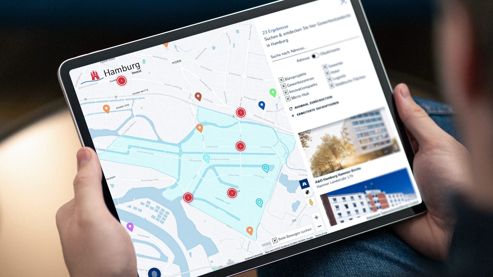 Zur interaktiven Karte der wichtigsten Industriestandorte in Hamburg
