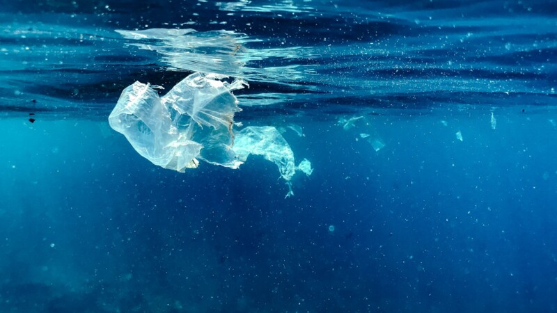 Symbolbild Meeresmüll: Plastikmüll treibt unter der Wasseroberfläche