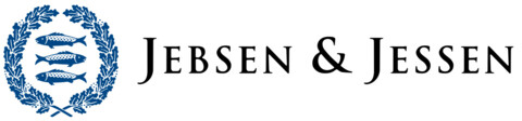 Jebsen & Jessen logo featuring three blue fish within a laurel wreath beside the company name in black text.