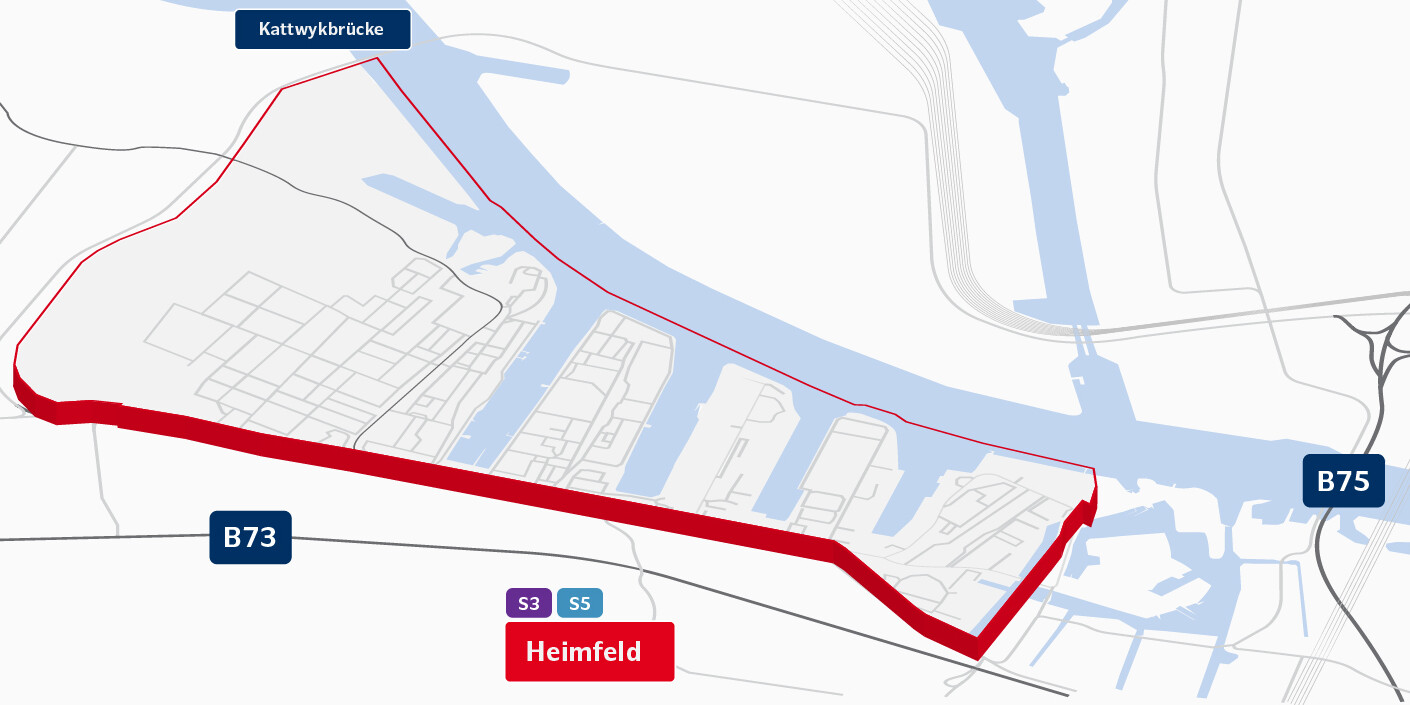 Infographic on transport links in the Harburg seaport industrial and commercial location