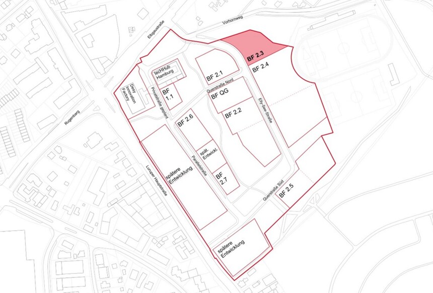 Site plan of the construction sites in the Altona Innovation Park - construction site 2.3 is highlighted in red