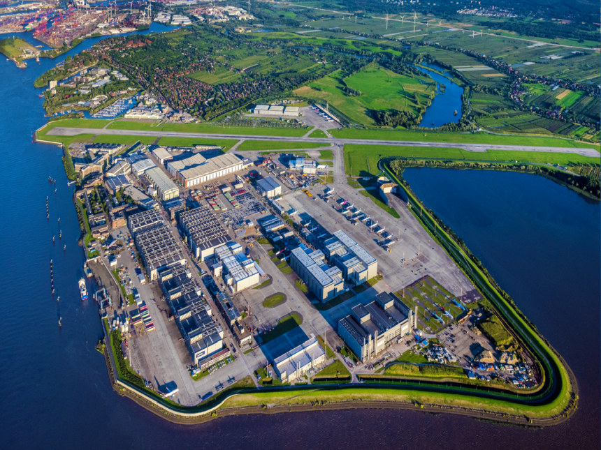 Aerial view of the Finkenwerder industry ans business area