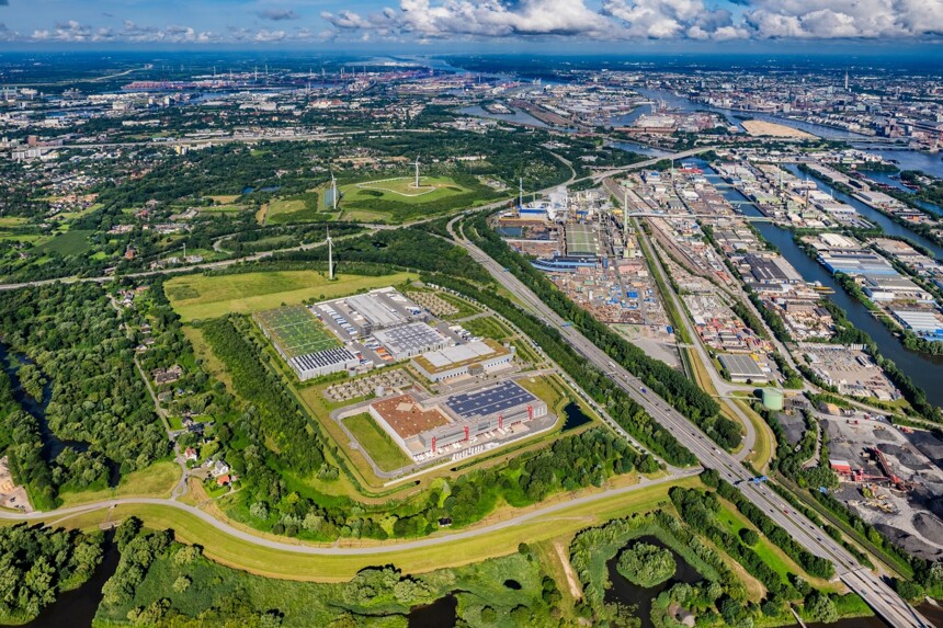 Aerial view of the Obergeorgswerder industrial and business area
