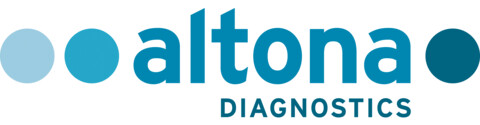 Logo of Altona Diagnostics with four blue circles and bold blue text on a white background.