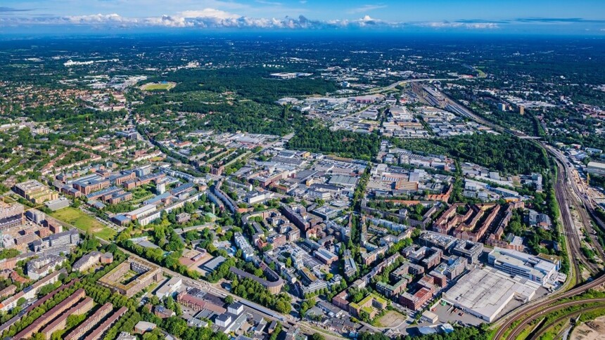 Aerial view industrial and commercial area Bornkampsweg/Ruhrstraße