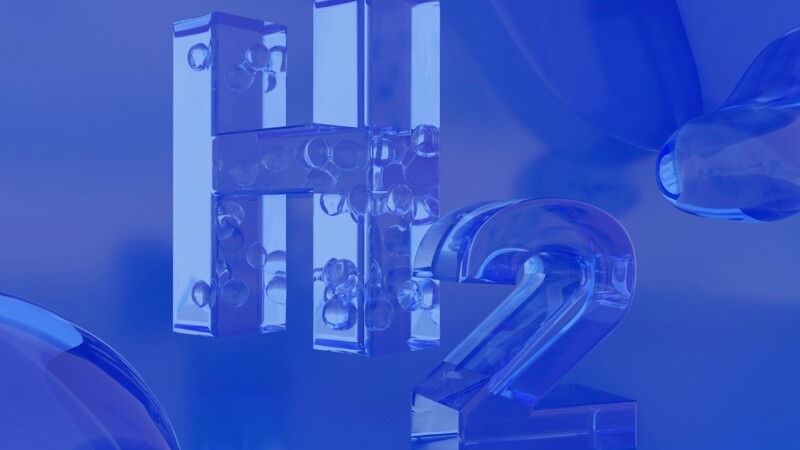 Transparent H2 molecule made of blue glass blocks 