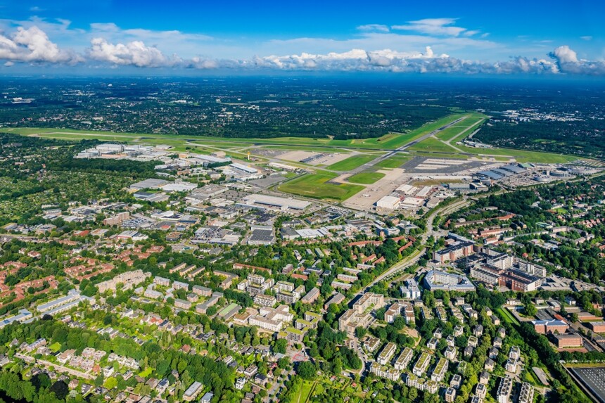 Aerial view industrial and commercial park Hamburg-North
