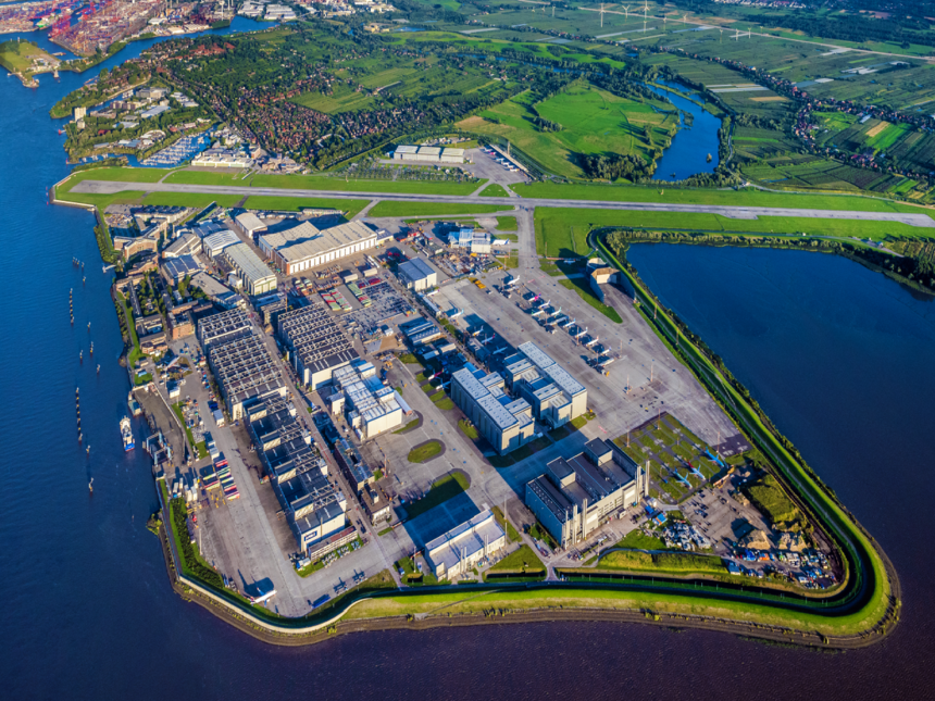 Luftaufnahme vom Gewerbegebiet Finkenwerder