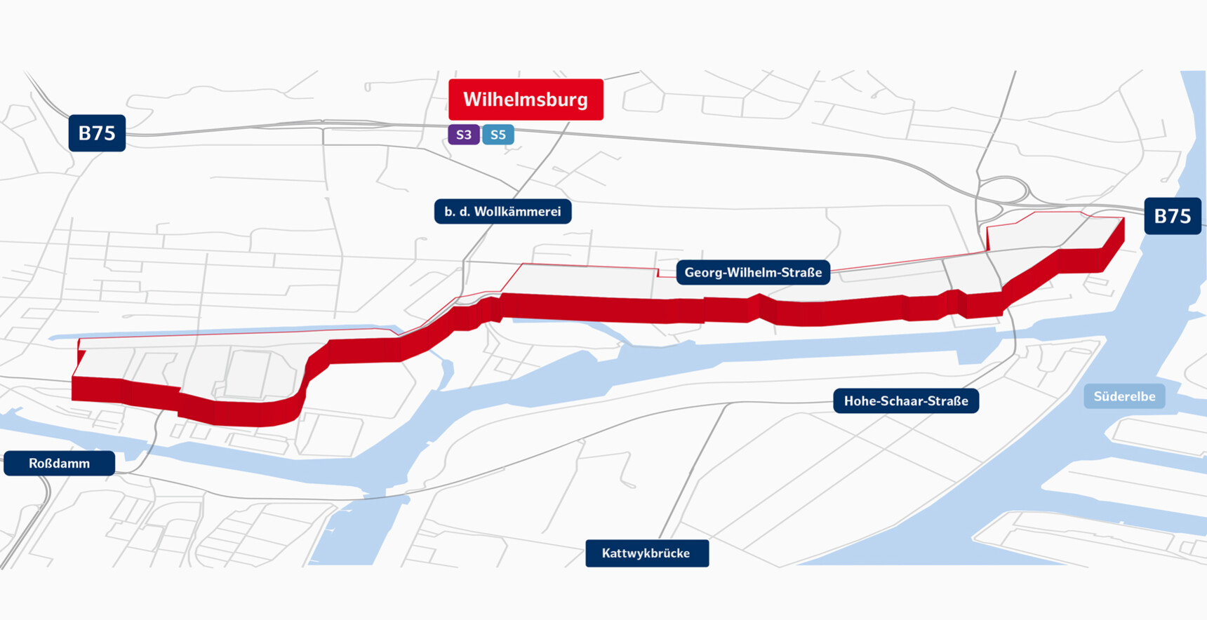 Infographic on traffic links in the eastern edge of the harbour Wilhelmsburg industrial and commercial location
