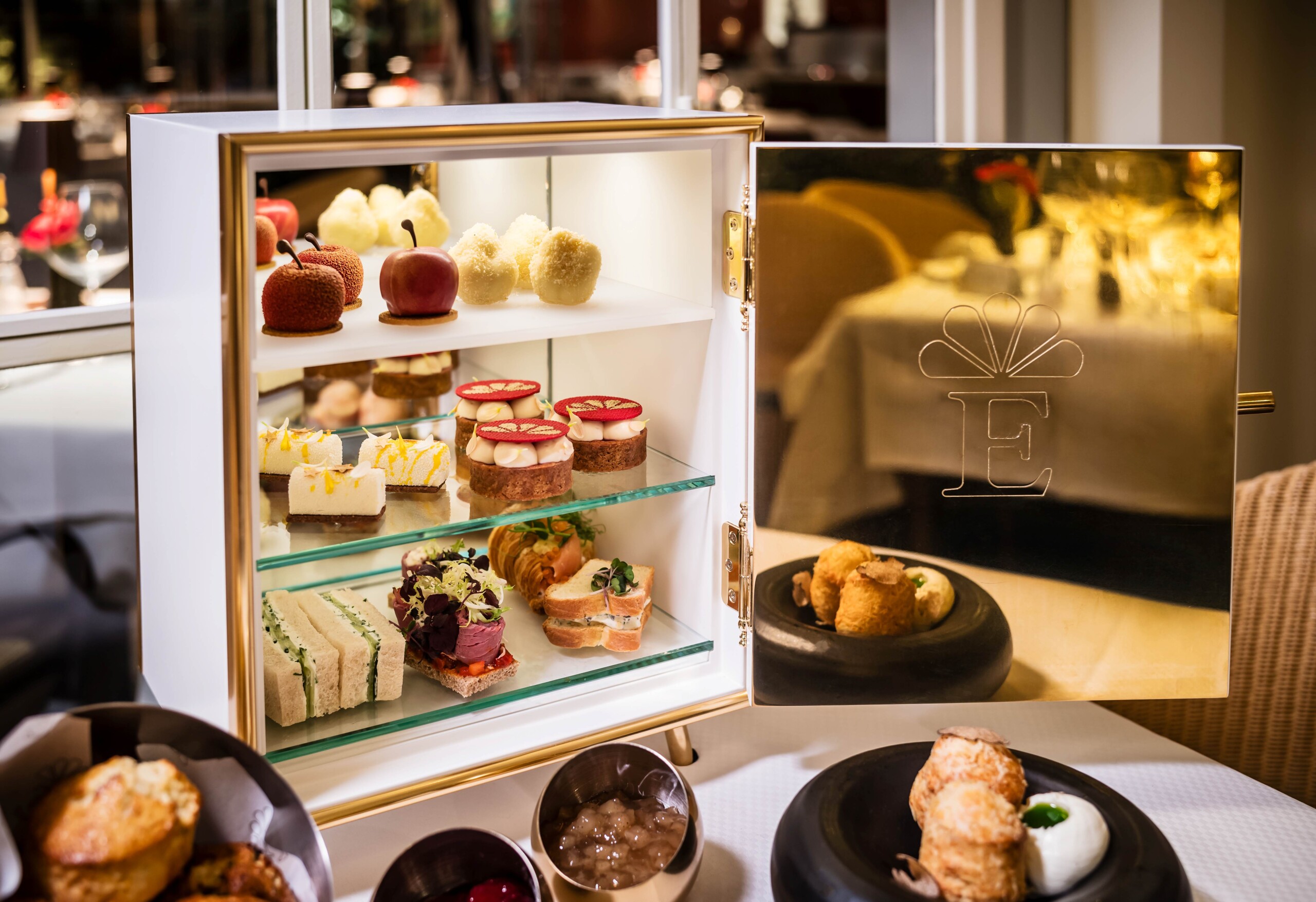 Afternoon tea specialties served in a food vault in the Grand Elysée Hamburg